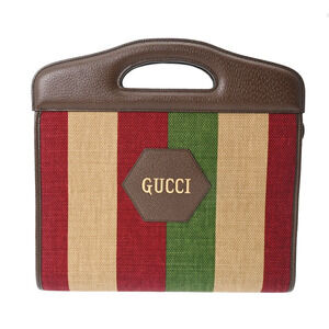 GUCCI Red Green Brown Beige Leather Canvas Clutch Bag